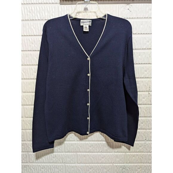 Pendleton Women's Navy Blue Button-Front White Piping & Buttons Cardigan Extra L - Picture 1 of 7